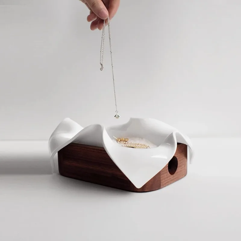 

Virtual room new desktop storage black walnut acrylic tray jewelry cosmetics entrance key finishing box