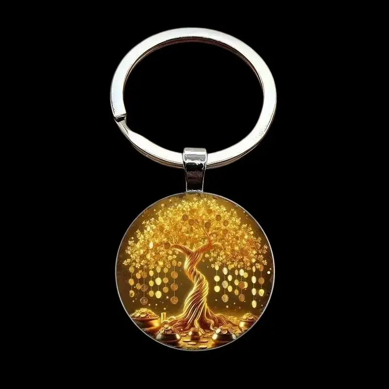 1 or 2 Pack Stylish Money Tree Print Time Gem Keyring, Unisex Elegant Pendant Keychain Bag Ornament Accessories Gift