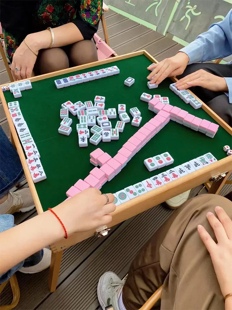 Mushroom Craftsman Outdoor Camping Mahjong Table Pink Convenient Foldable and Easy to Store Portable Spring Travel Set