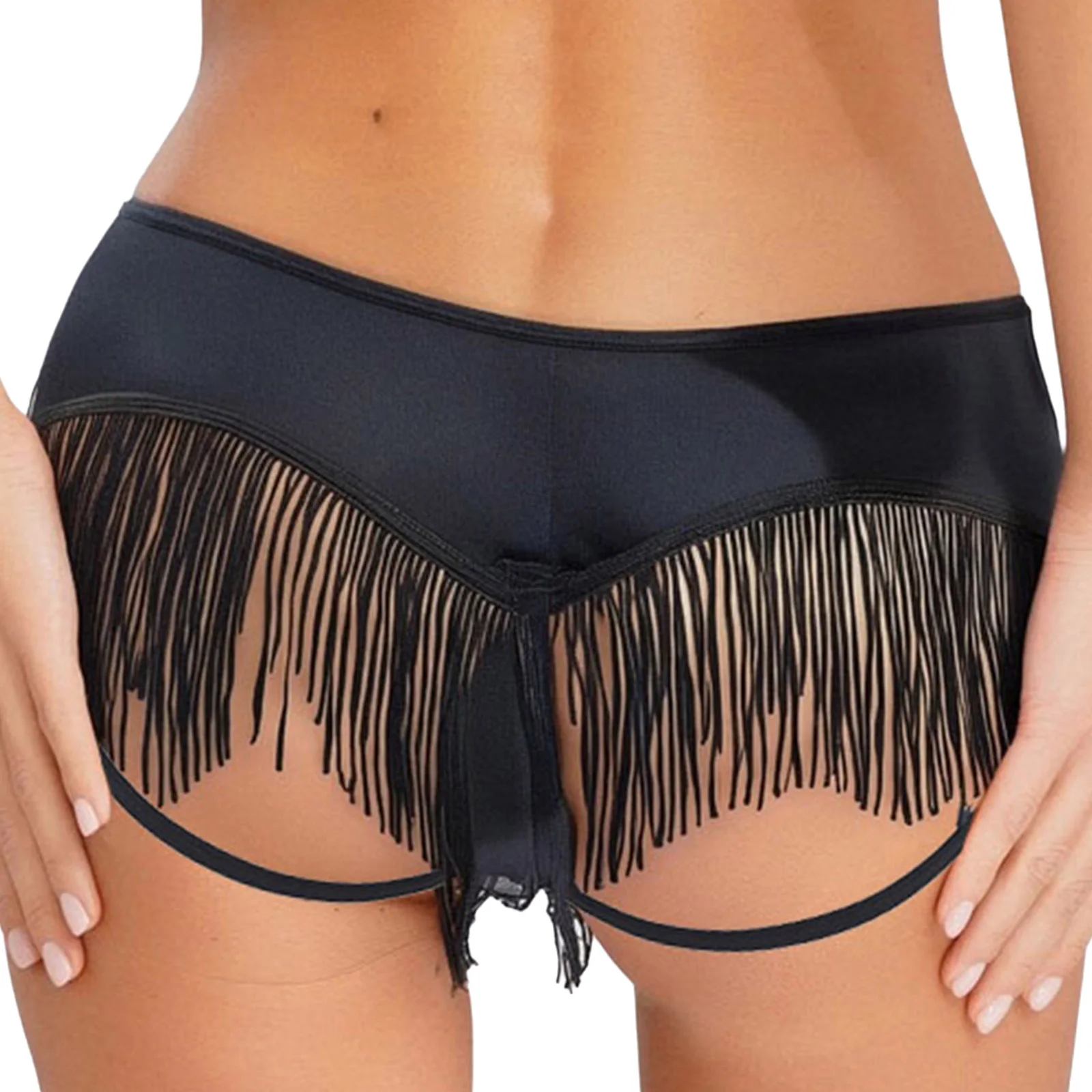 

Womens Fringe Thong Tassels Panties Lingerie Swimsuit T-back Sexy Thongs Swimwear Low Waist Front Mesh Underwear Nightclub Wear