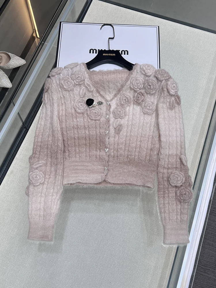 

Мягкий вязаный кардиган с V-образным вырезом для женщин, элитный, осенне-зимний, модный, нежный, укороченный, стандартный крой