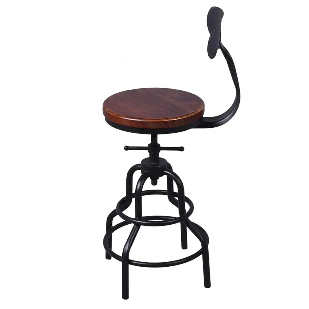 Industrial Vintage Counter Stool, Kitchen Counter Height Adjustable Swivel Chair, Metal Frame Stool, With Iron Backrest,