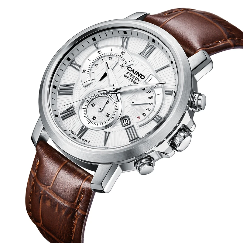 남성용 고급 가죽 쿼츠 시계, 탑 브랜드 캐주얼 스포츠 비즈니스 크로노그래프 방수 날짜 달력 손목시계