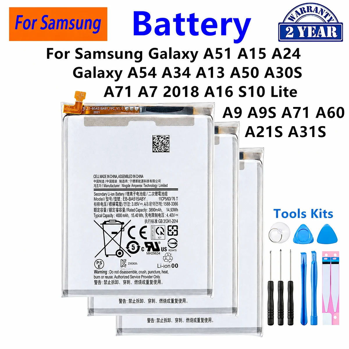EB-BA515ABY EB-BA166ABY Akku für Samsung Galaxy A51 A15 A24 A54 A34 A13 A50 A30S Galaxy A71 A7 A9 2018 A16 S10 Lite A60 A21S