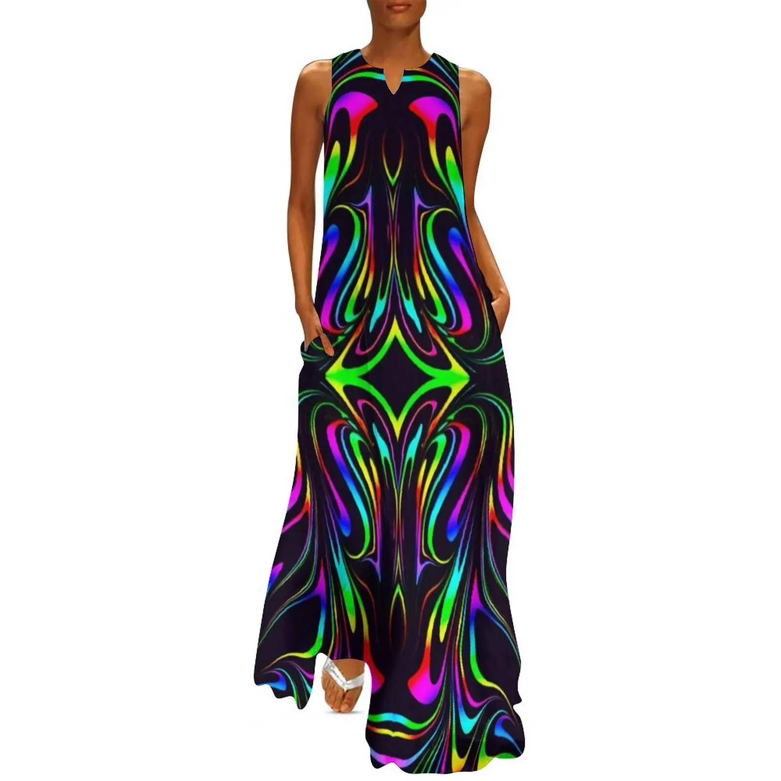 

To Infinity (Fluid Glitch Neon Abstract Art) Long Dress Elegant gown Women's long dress beach outfits for women Dress