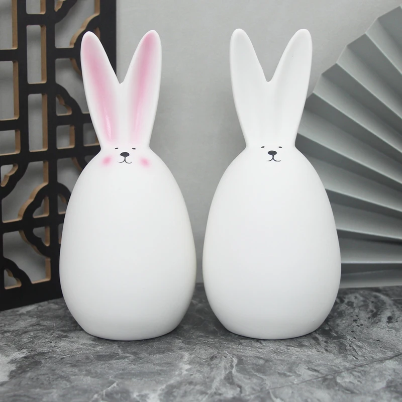 Cute Ceramics Rabbit Figurines Kawaii Hare Bunny Sculpture Garden Animal Ornaments Easter Nordic Home Decor Room Decoration