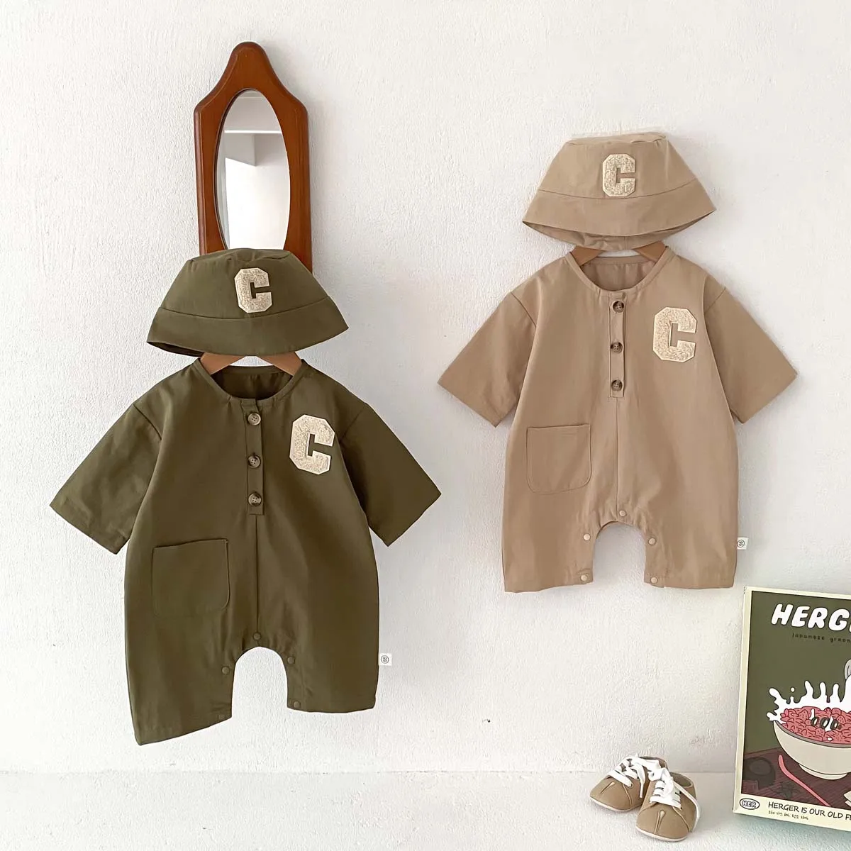 Korean Fashion Newborn Bodysuit Baby Jumpsuit Boy Girl Autumn Frock Style 3/4 Sleeves Simplicity Infant Romper 0-2yrs