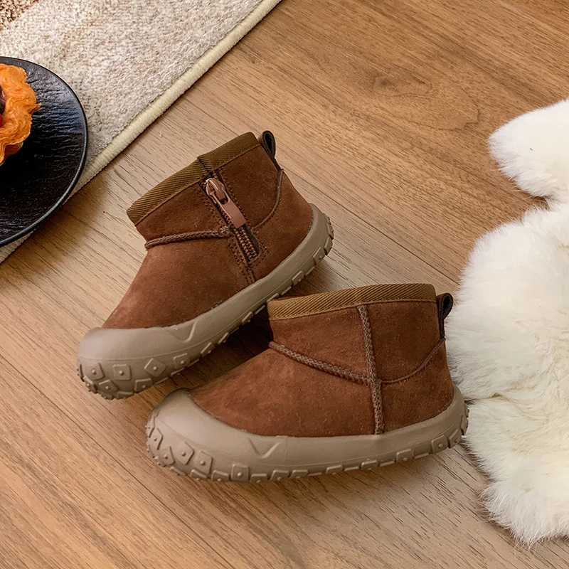 الأطفال طفل مبطن الثلوج الأحذية 1-6 سنة البني الدافئة الفتيان الفتيات أحذية قطنية كبيرة الجمل لينة عدم الانزلاق الاطفال أحذية بوت قصيرة