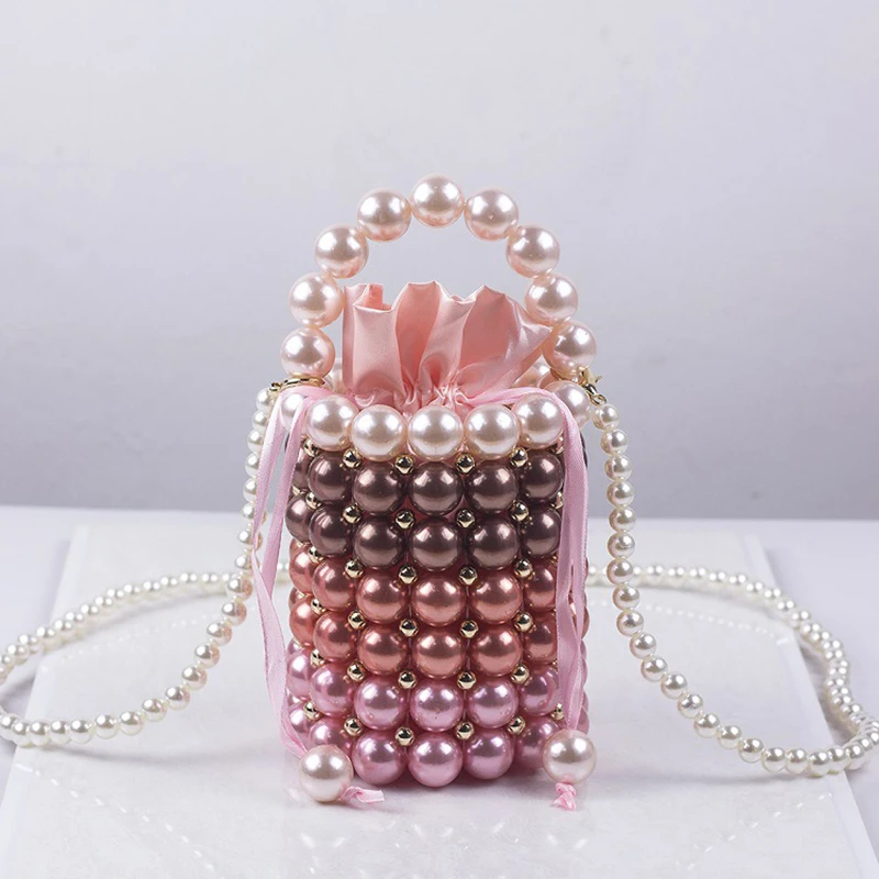 Hand Woven Colorful Pearl Evening Bags for Women Luxury Small Beaded Flap Box Pearl Clutch Purses Ladies CrossBody Bag