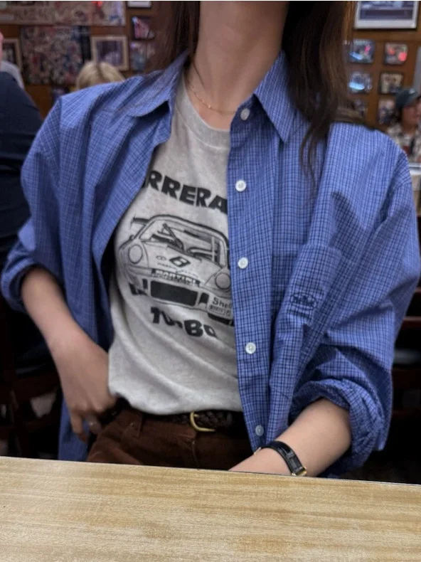 

Свободная женская рубашка в клетку в корейском стиле, хлопковая, с длинным рукавом, дышащая, удобная, осенняя новинка, модный дизайн