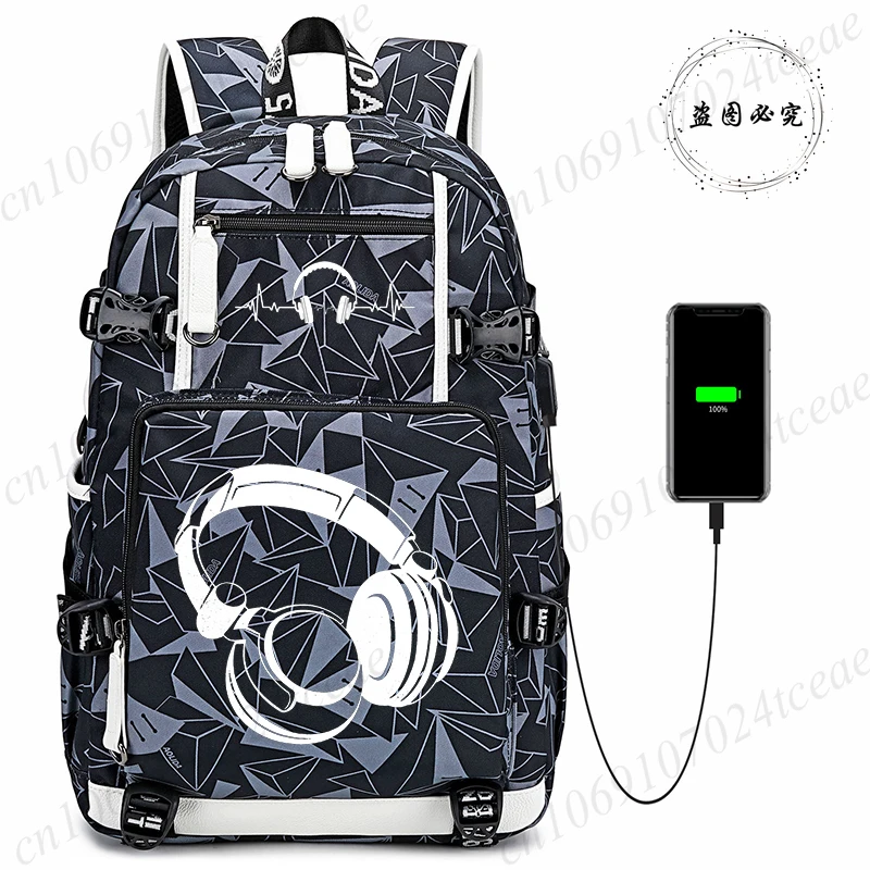 

Headphone Music Lover Students Backpack Teenager SchoolBag 15.6 Inch Laptop Backpack Female Male Music Dj Back To School Bagpack