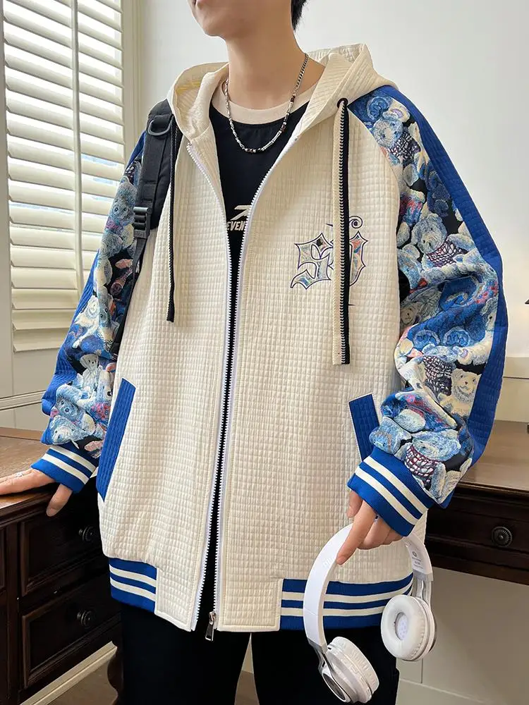 

Teenage Boys' Faionable Jaet Spring Autumn High School Students' Versatile Coat Geometry Pattern Zipper Sve Sle Casu...