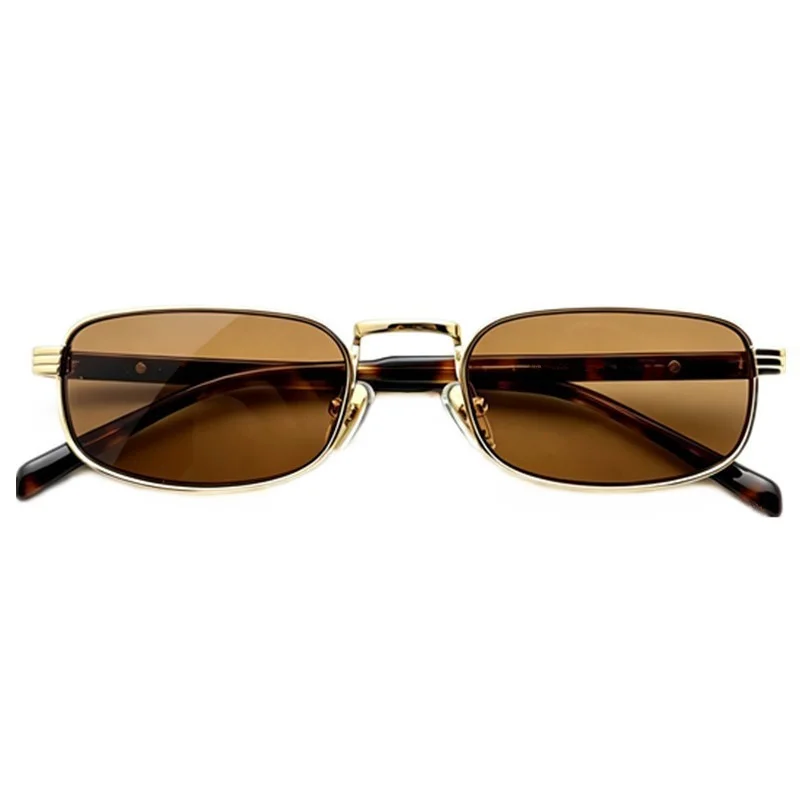 Unisex Slim Rectangle Metal Eyeglasses Frame, Vintage Business‑Style Optical Spectacles with Tortoise Temples, Support Custom My