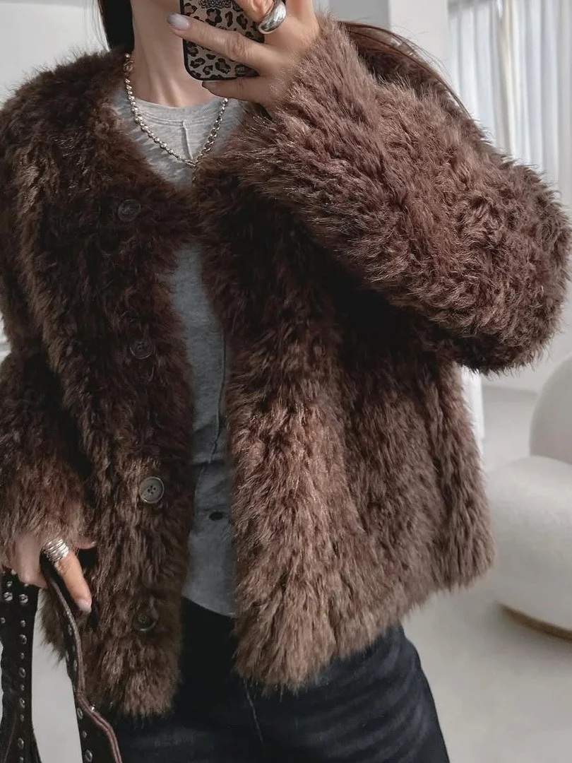 أنيقة خمر Faion معطف فروي دافئ المرأة لطيف مكافحة الشيخوخة رقيق Jaet العصرية ort ملابس خارجية الكورية Sle فضفاضة تناسب