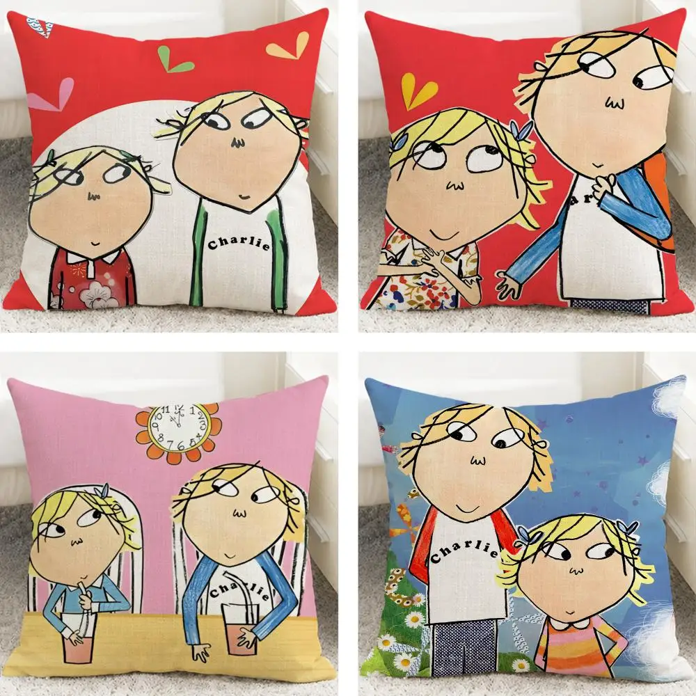 TV Series Charlie and Lola Cushion Cover Cushion Covers Natural Linen Breathable Sofa Bedroom Decor Pillowcase
