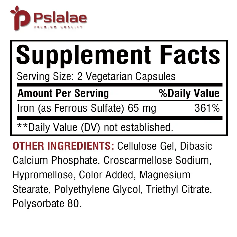 Pslalae Iron Supplement 125 Mg - Promotes Red Blood Cell Formation, Metabolism