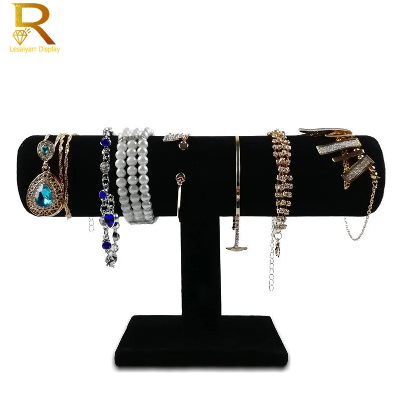 

Wholesale balck velevt Bracelet Chain Watch T-Bar Rack Jewelry Hard Display Stand Holder Jewelry Organizer Hard Display Stand