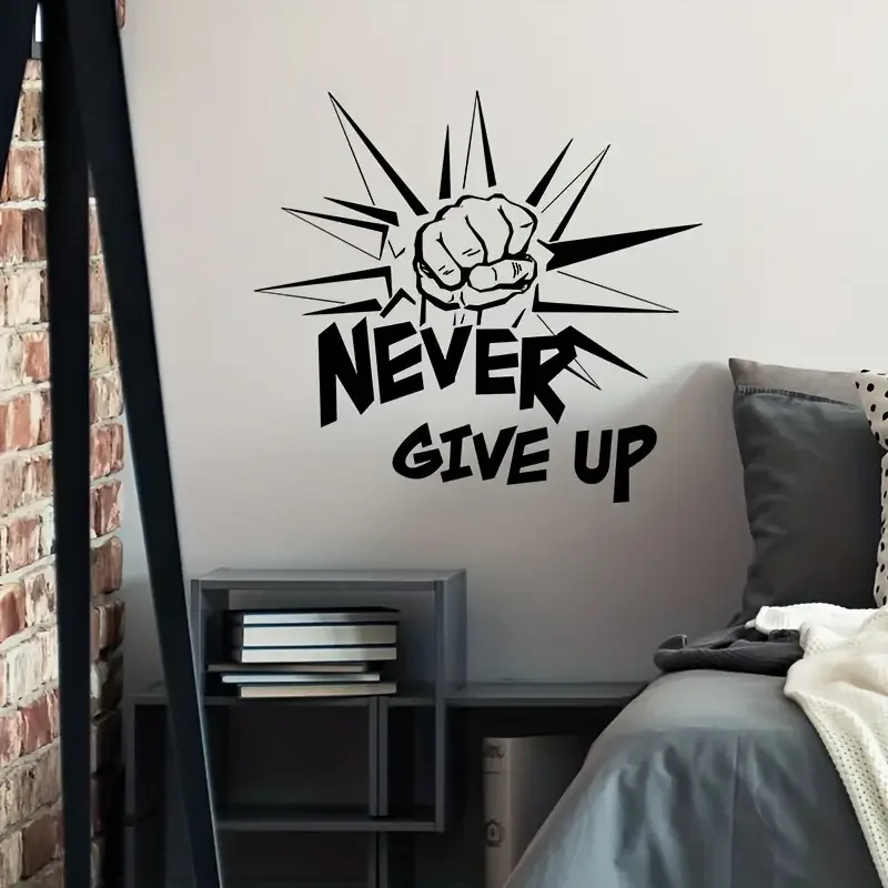 Never Give Up Wall Decals, Quotes Wall Sticker, Words Design Vinyl Decal Motivational Wall Decals For Bedroom Classroom Living R