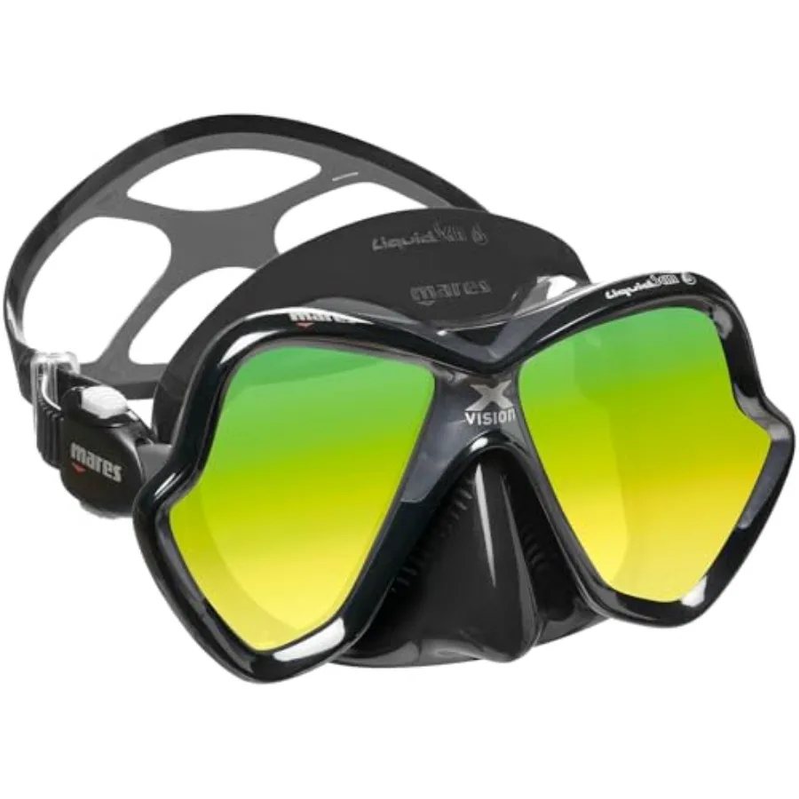 Scuba diving mask for adults silicone face piece black ultra-soft Liquidskin material for maximum comfort and dual-window clari