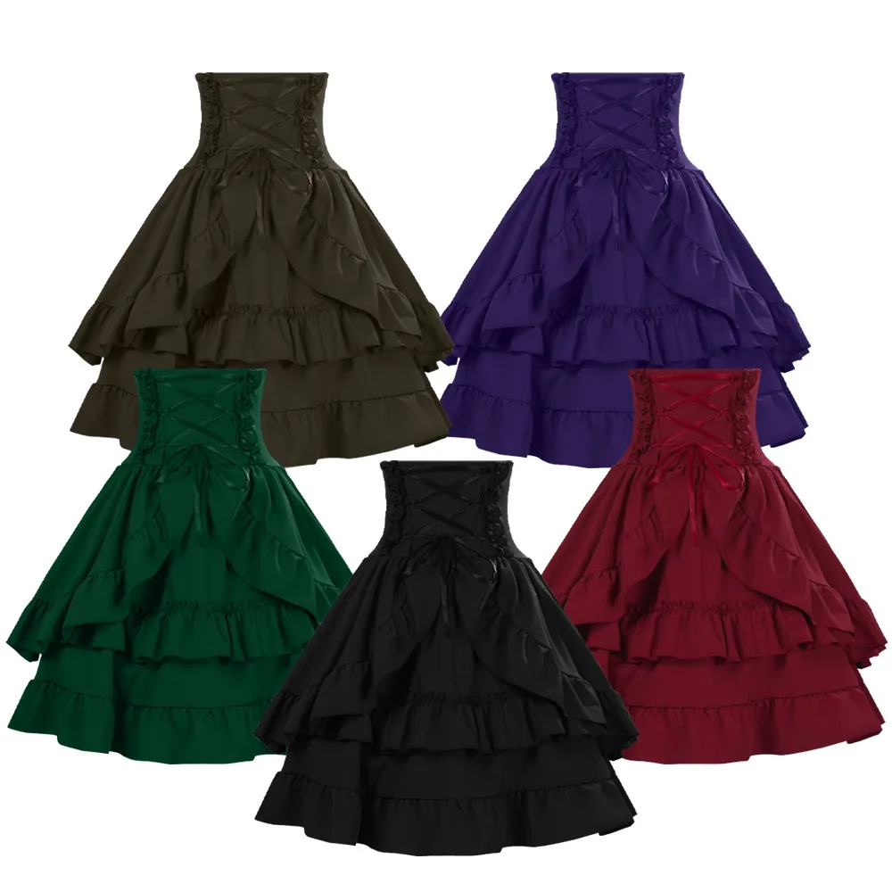 Falda Gótica Retro Lolita de Verano para Mujer, Falda Medieval Vintage con Volantes, Disfraz de Cosplay, Falda Esponjosa de Varias Capas, Nueva