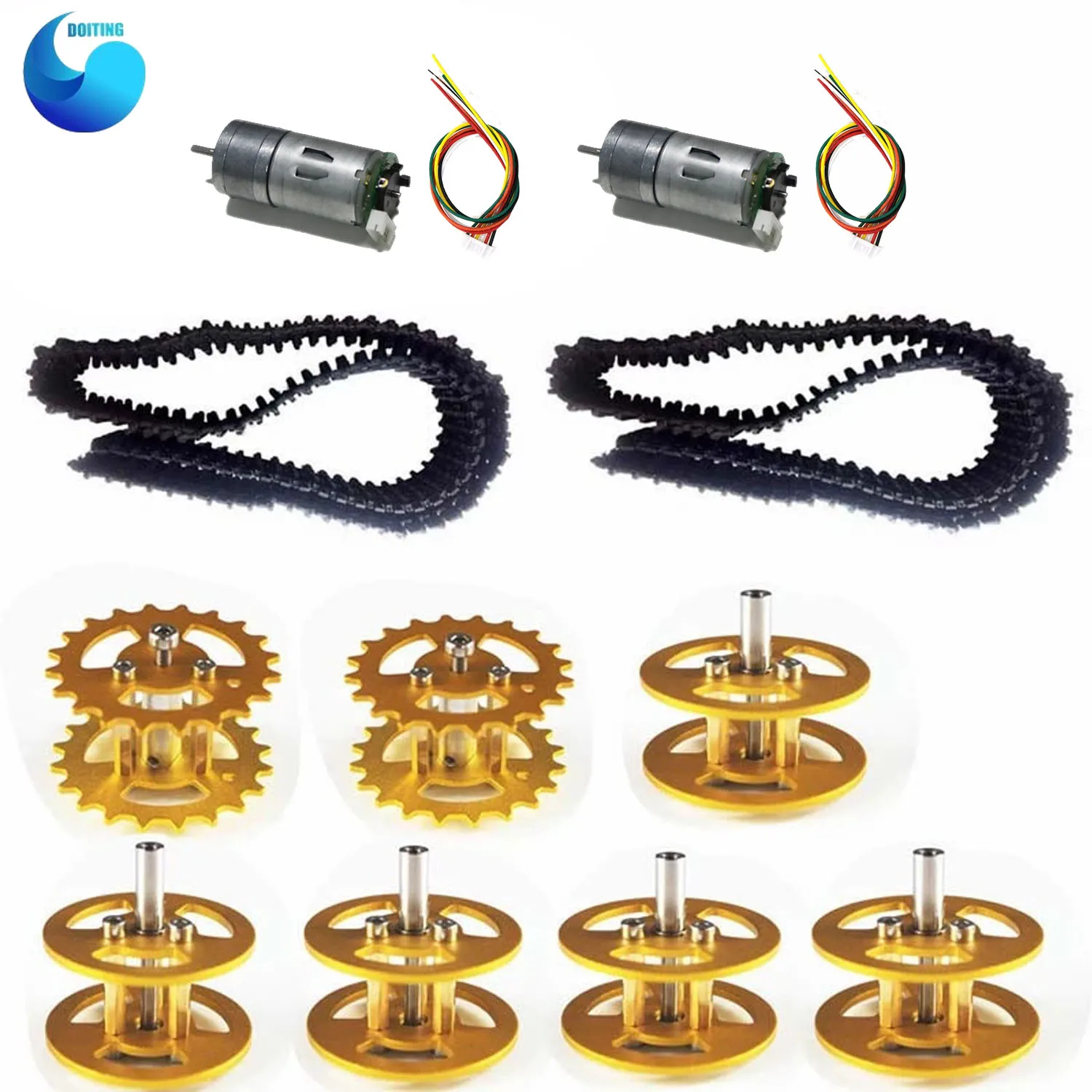 All-metal Bearing Wheels+ Driving Wheels+ Plastic Tracks+ Motors for Robot Tank Chassis Accessory Toy Parts