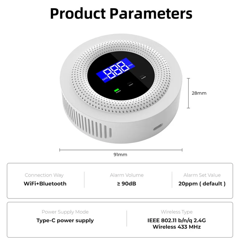 A66F-Tuya Wifi كاشف تسرب الغاز الطبيعي تسرب الاستشعار إنذار الصوت التحكم عن بعد حماية الأمن المنزل الذكي سهلة الاستخدام