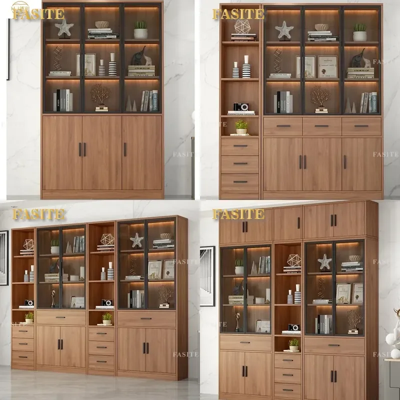 For Wall Bookcase Glass Door Cabinet Office Living Room Display Storage Study File Cabinet Modern Furniture Home Organization