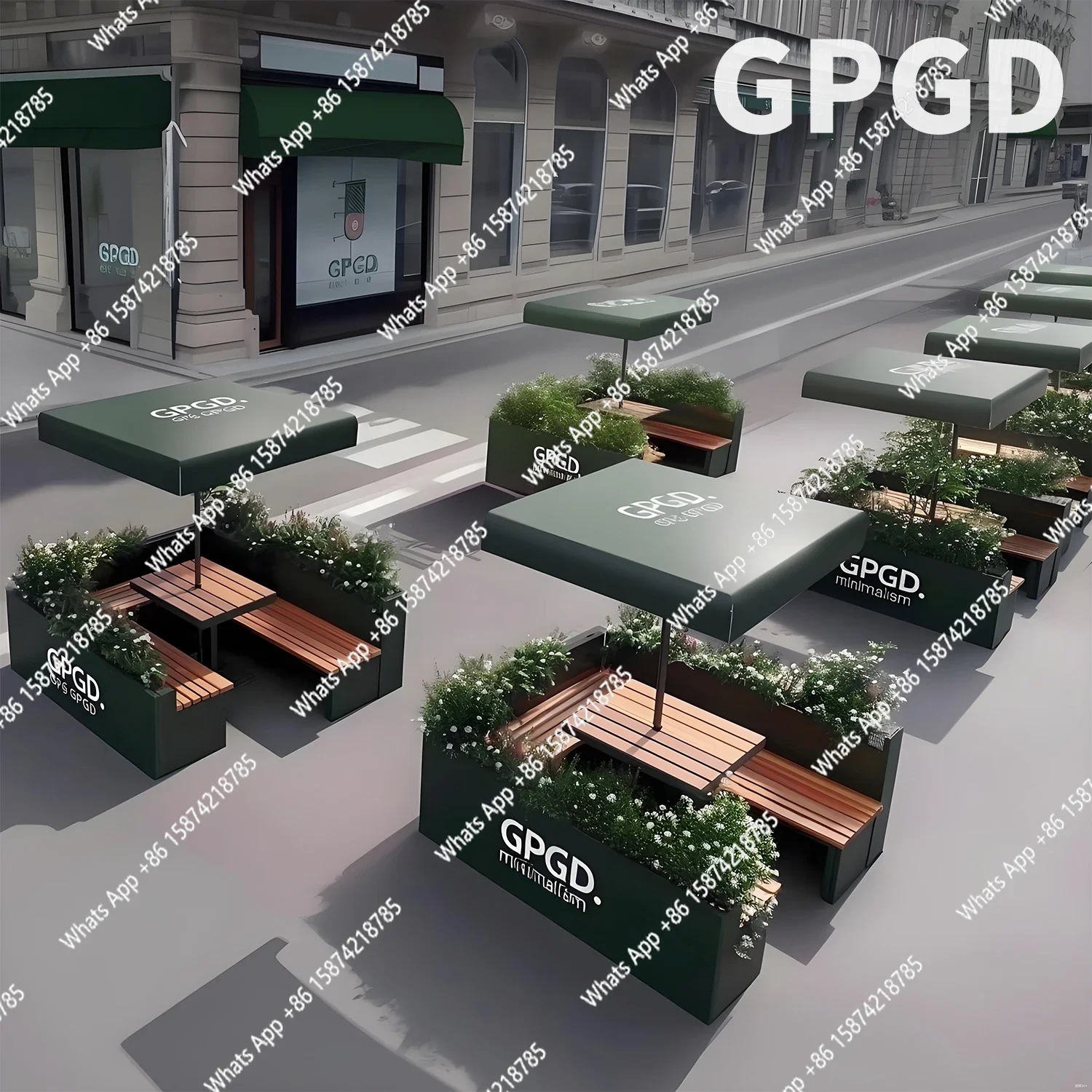 A63 Commercial Street Coffee Shop Table and Chair Combination Outdoor Wrought Iron Flower Box Table and Chair Card Seat Integral