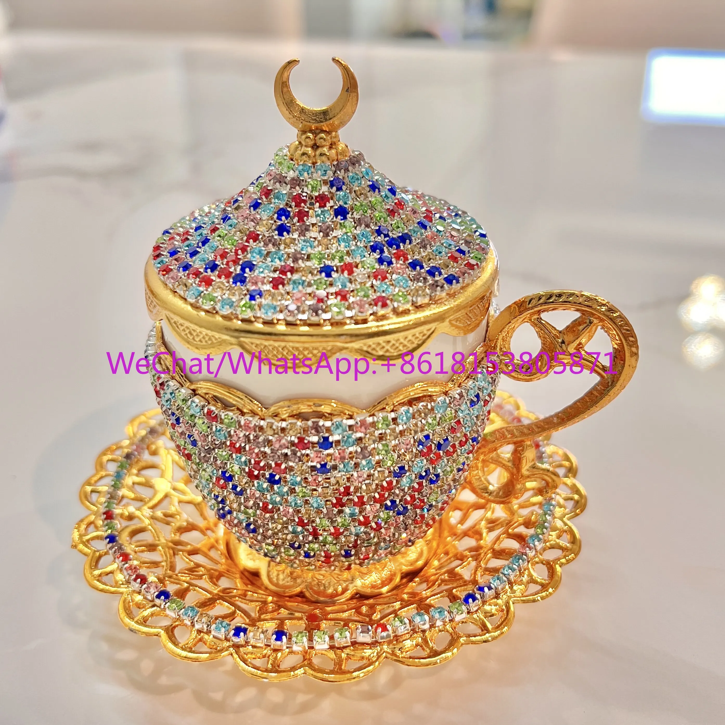 European court pearl rhinestone coffee cup metal relief tea cup luxury