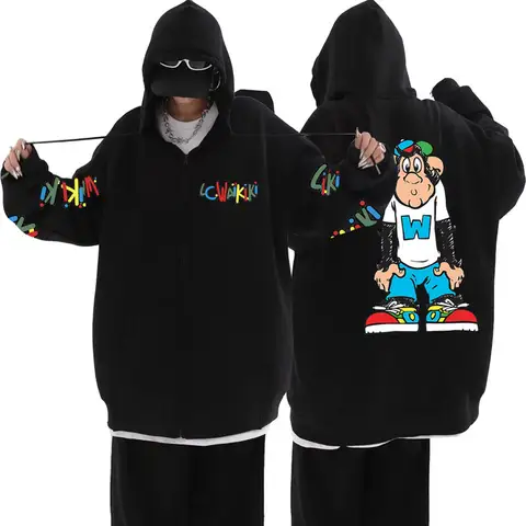 Lc Waikiki Felpa con cappuccio con cerniera con stampa scimmia Felpe con cartoni animati divertenti Scimmie Giacca con cerniera grafica Uomo Donna Felpe con cappuccio di marca di moda