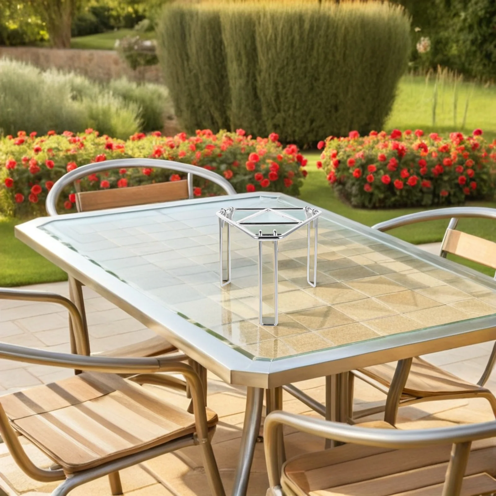 

Outdoor Barbecue Grill Mini Camping Tripod Bold Folding Campfire Stand Cooking Equipment Silver for Pit