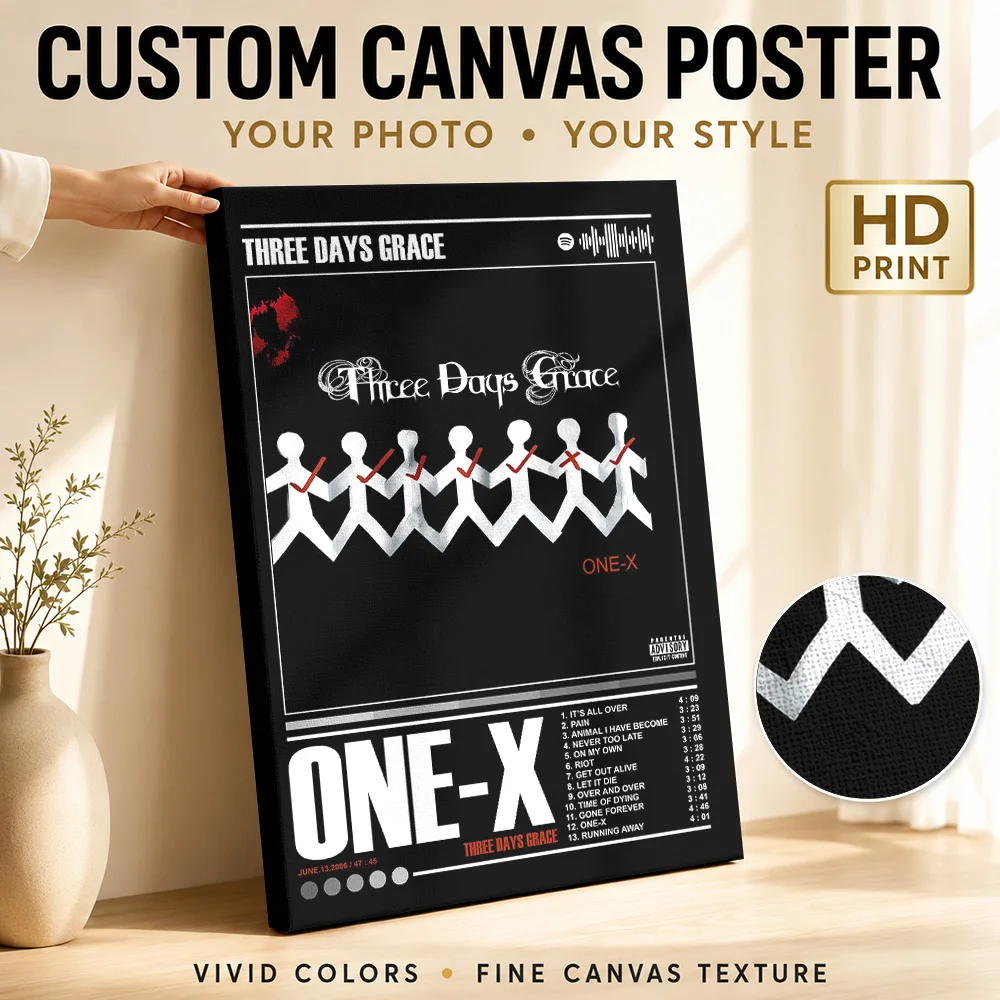 Three Days Grace One-X Album Framed Canvas Poster Grunge Style Wall Art With Personalized Photo For Bedroom Ideal Birthday Gift