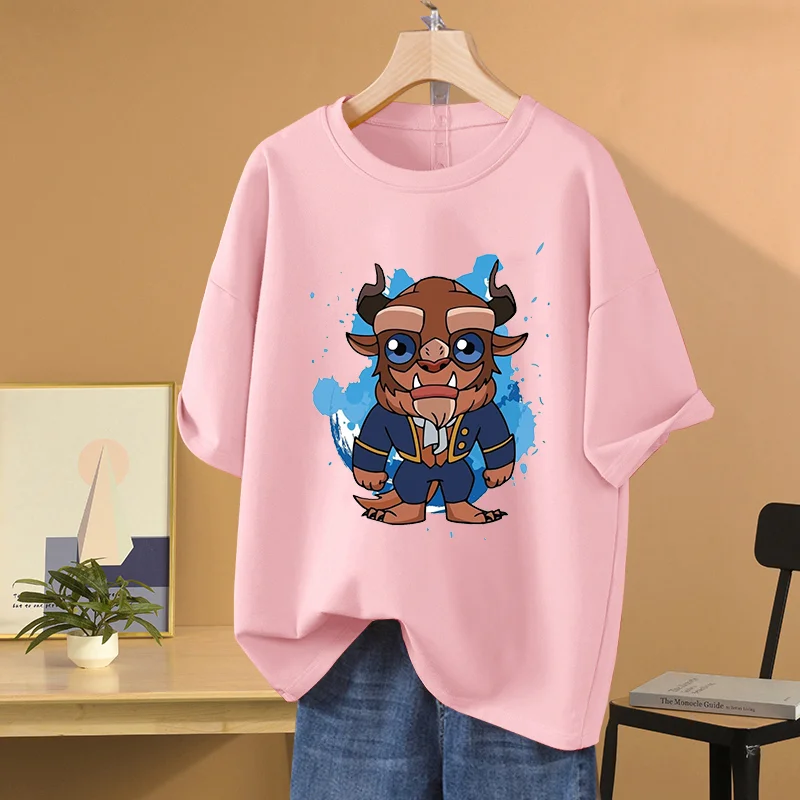 Disney Beauty and The Beast print T-shirt Leisure Sports Street Harajuku Couple Student T-shirt