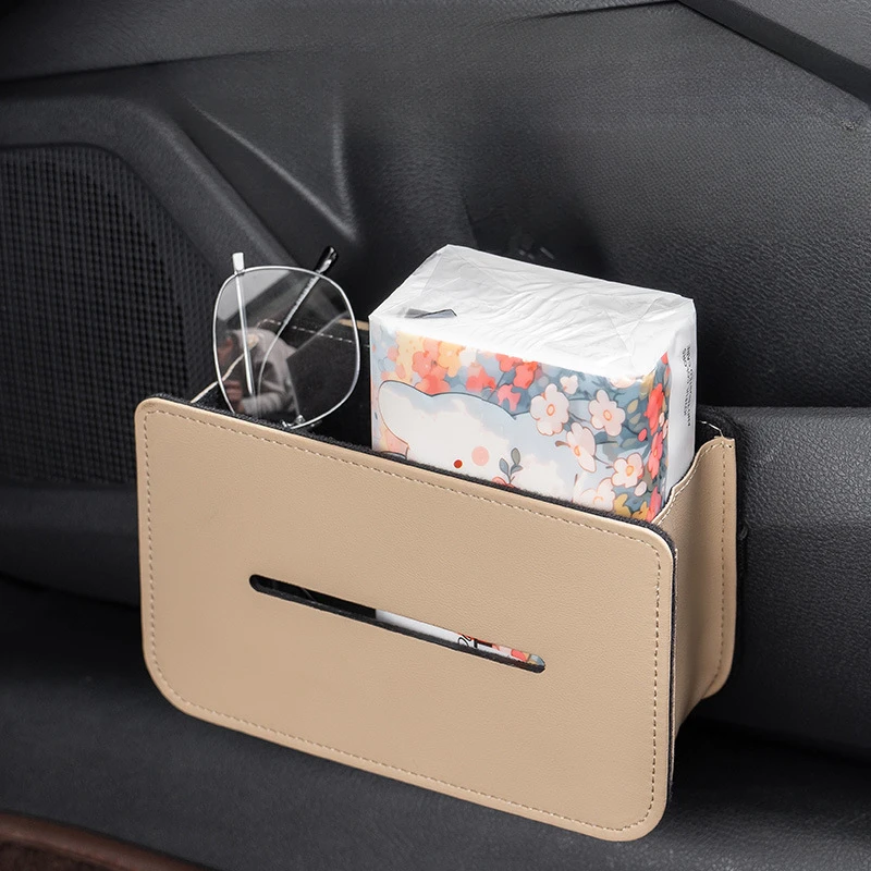 

Car Tissue Box Holder For Door Leather Auto Seat Back Storage Bag Sun Visor Backseat Tissue Case Armrest Napkin Box Side Pocket