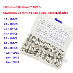 100 шт./корт. 5x2 0 мм керамическая трубка Предохранителя, разные комплекты, 10 значений * 10 шт., быстрый выдув 5*20 250 В 1A 2A 3A 4A 5A 6A 8A 10A 12A 15A