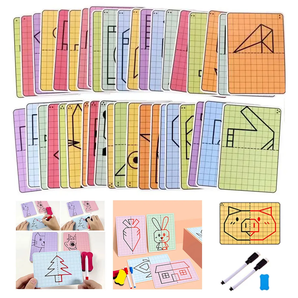 Creative Kids Lattice Symmetrical Drawing Toys Toddler Fine Motor Skill Concentration Train Tracing Reusable Painting Cards Gift