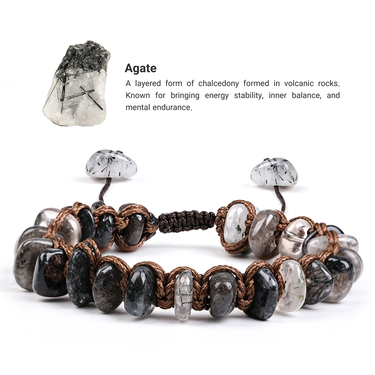 

Natural stone adjustable wax rope woven bracelet, healing energy crystal stone bracelet protective gemstone jewelry gift
