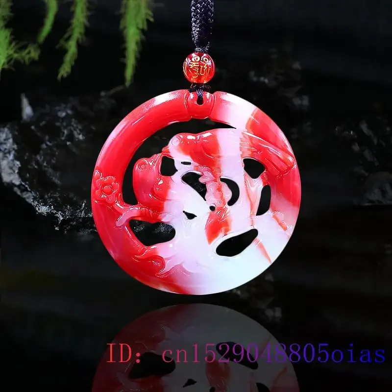 

Jade Bird Pendant Carved Necklace Charm Jadeite Jewelry Amulet Chinese Double sided Gifts Fashion Natural Red White Lovebirds