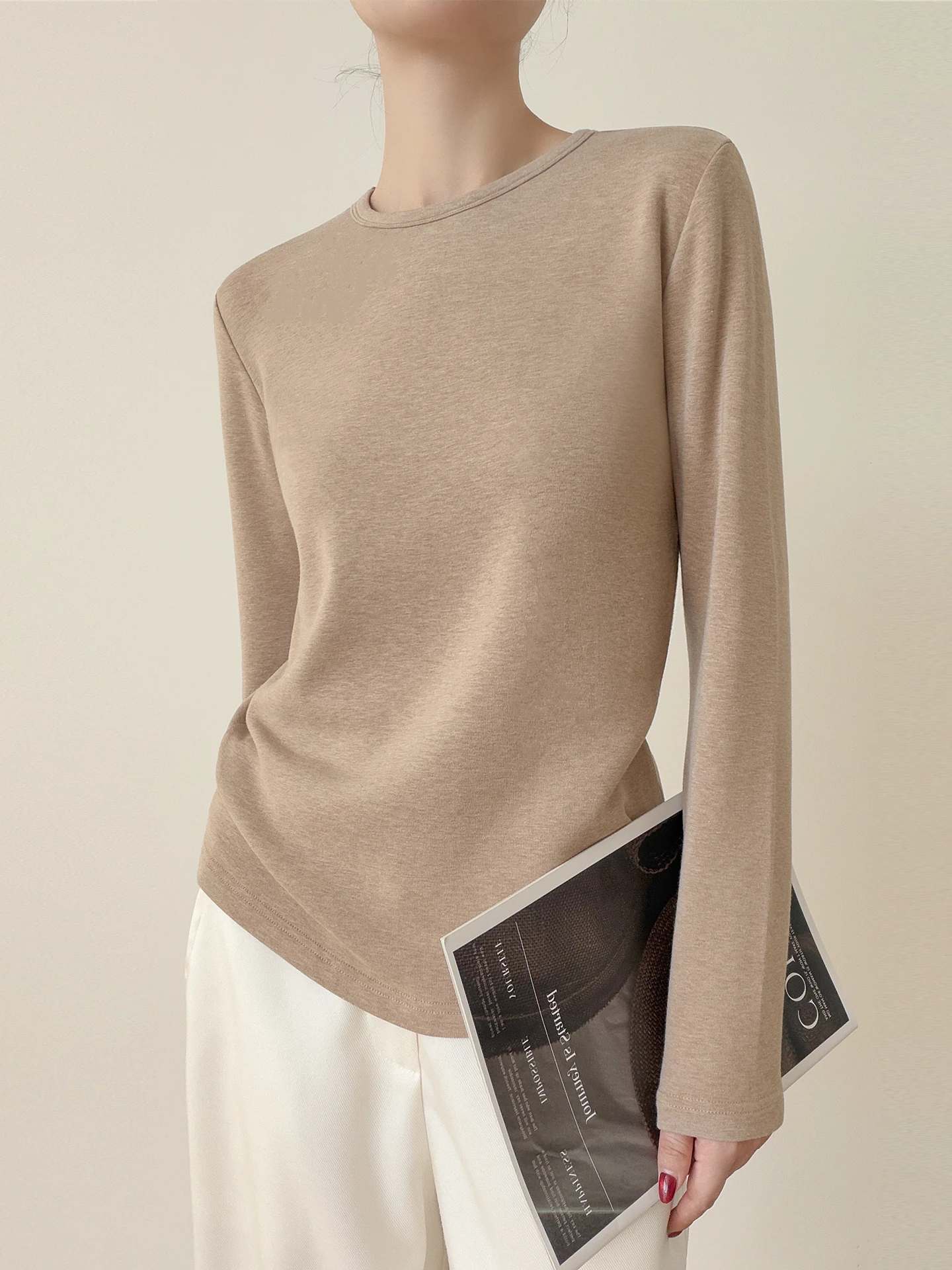 

Женская облегающая термофутболка с длинным рукавом и круглым вырезом, повседневный трикотажный топ из вискозной смеси, удобный и мягкий, для осени и зимы