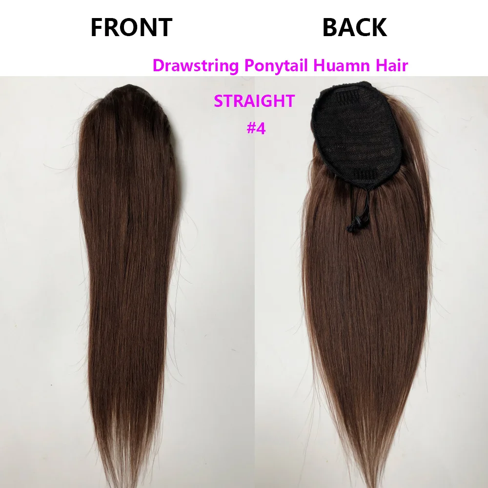 100g Drawstring Human Hair Ponytails Natural Straight Ponytail For Women Dark Brown 1B/99J Increase Hair Volume