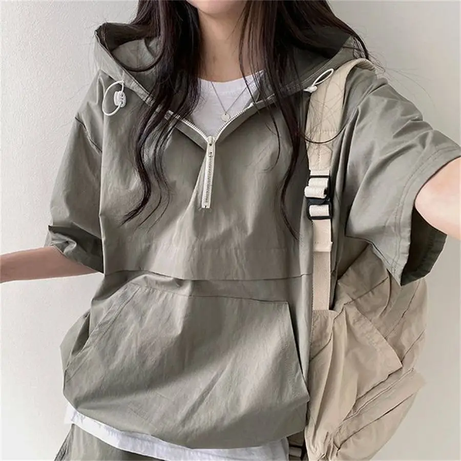 Chic Summer Hooded Tracksuit Women Casual Solid Outfits 2024 Loose Sports Short Sleeve Pullover T-shirt and Shorts Clothes Set