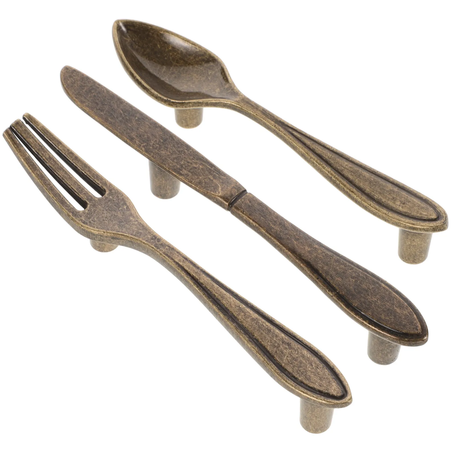 3Pcs Knife Fork Spoon Inspired Drawer Pulls Smooth Metal Cabinet Handles Simple European Design for Home Furniture Door Drawers