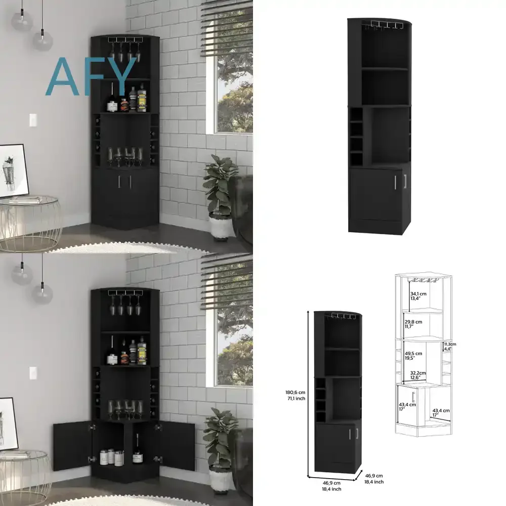 Cairo Double Door Bar Cabinet for Home Bar Storage with 8 Built-In Wine Racks Glass Rack Corner Display Cabinet for Living