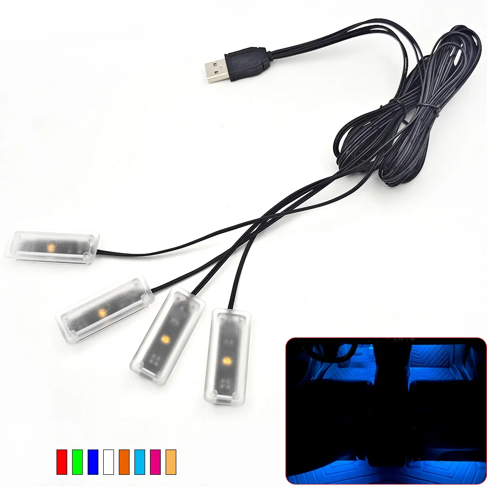 Kit luce di striscia del piede ambientale per interni Auto a LED bianchi retroilluminazione USB lampade Decorative automatiche più colori tra cui