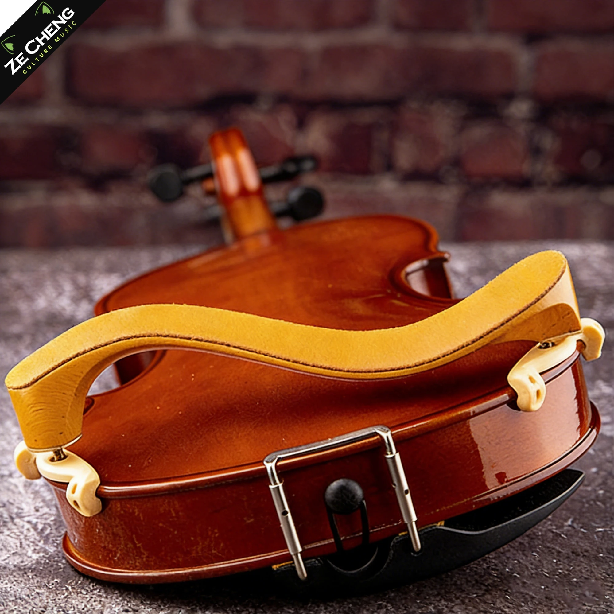 Fom Maple Wood Violin Shoulder Rest with Leather Pad, 4/4 3/4 1/2 1/4 1/8 Size, Ergonomic & Adjustable