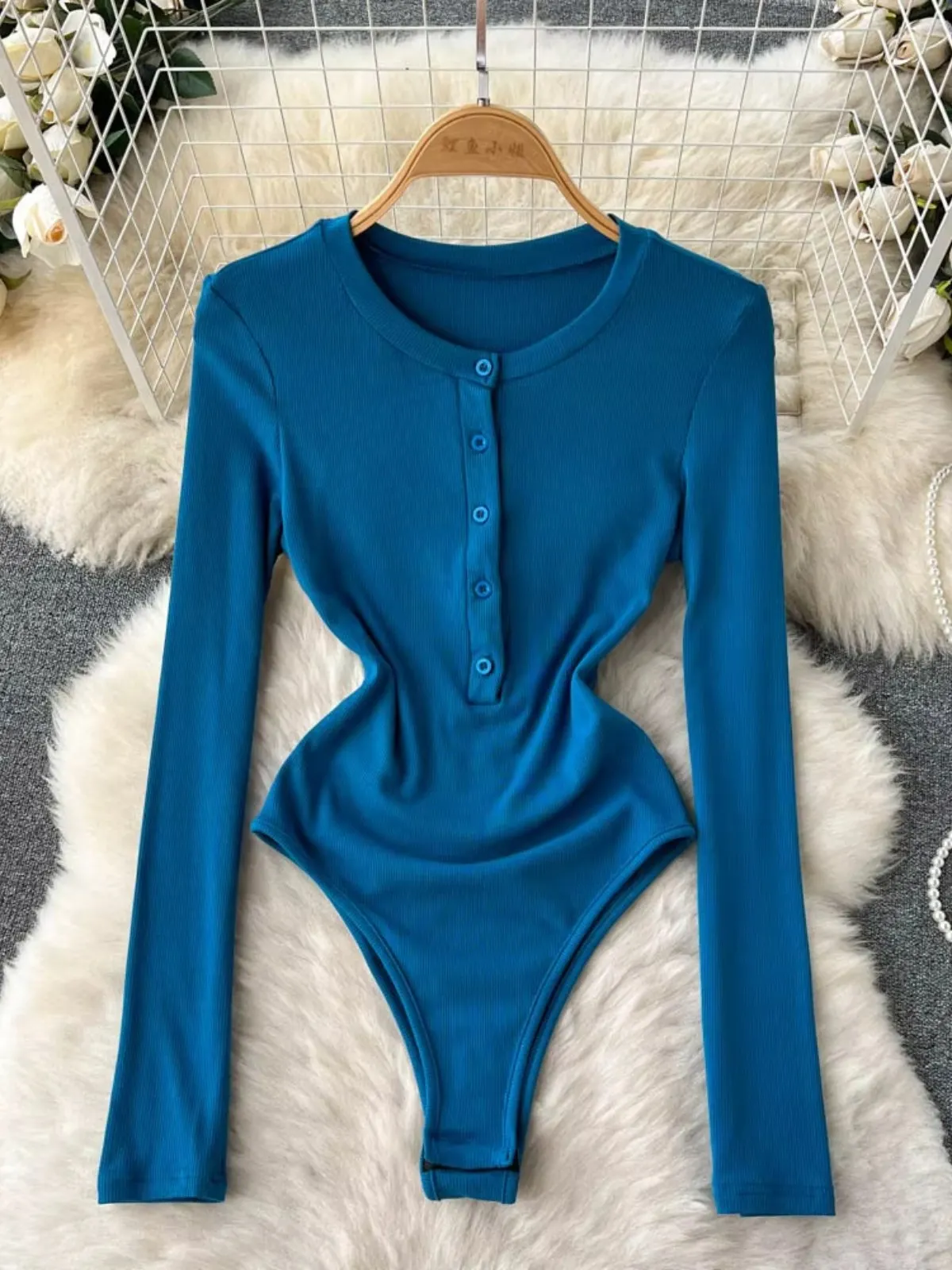 ssTss Casual Women Bodysuits Solid O-neck Long Sleeve Single Breasted Slim Elastic Body Tops Spring Autumn Female T-shirt Top