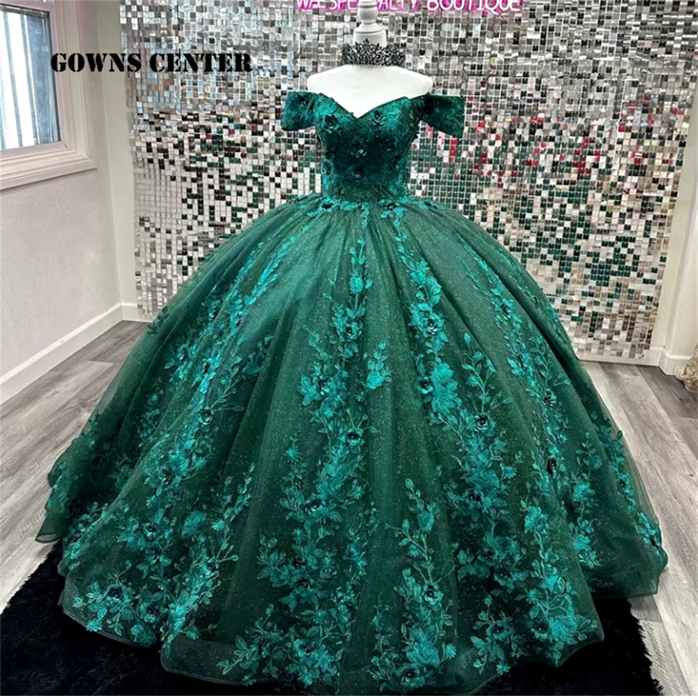 

Nice Dark Green Applique Quinceanera Dresses Ball Gown Beads 2025 Birthday Luxury Dress Mexican vestidos de xv años Customized