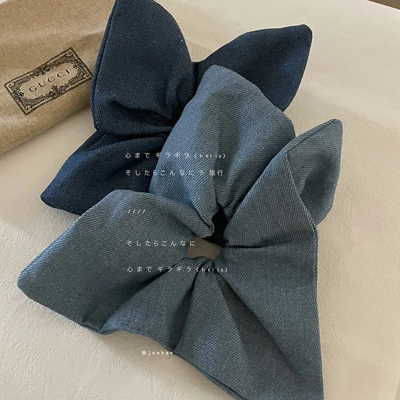 Scrunchie grande para el cabello para niñas, diademas elásticas, moño, peinado, tocado de mezclilla, accesorios para el cabello