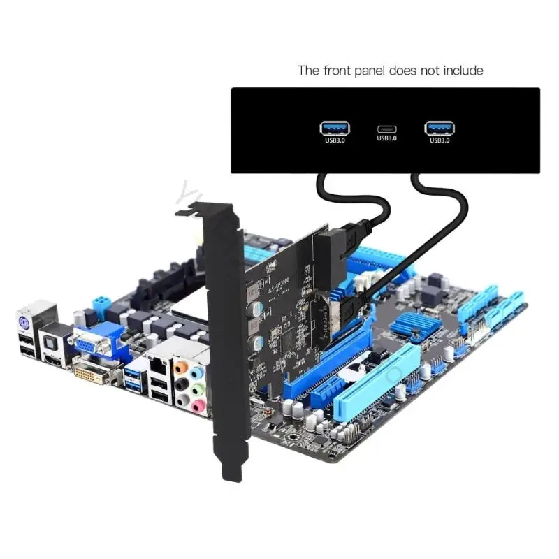 96BA Front-Panel Standard USB and USB C Expansion Through a PCIe Card Slot