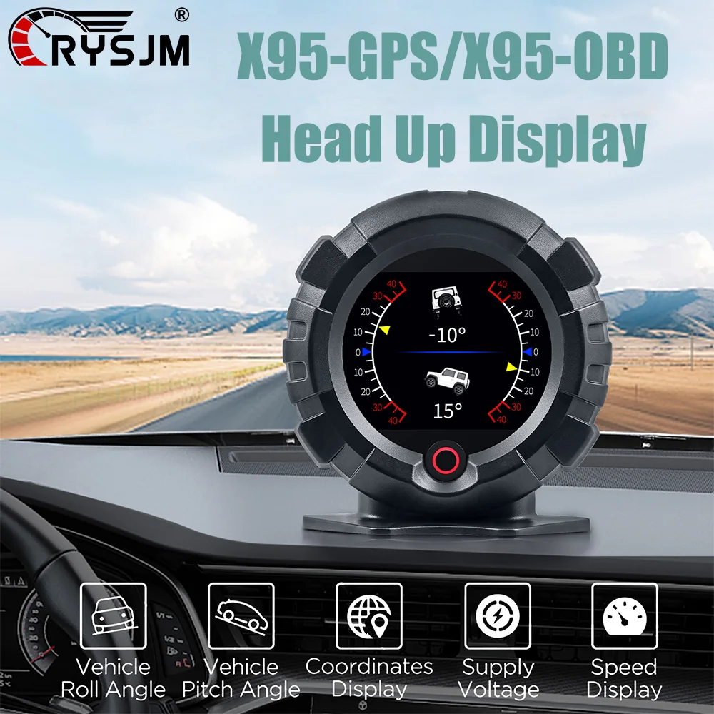 

X95-GPS/X95-OBD Slope Meter Car Digital HUD Head Up Display Speed Voltage Inclinometer Off-road Altitude Latitude Display Gauge